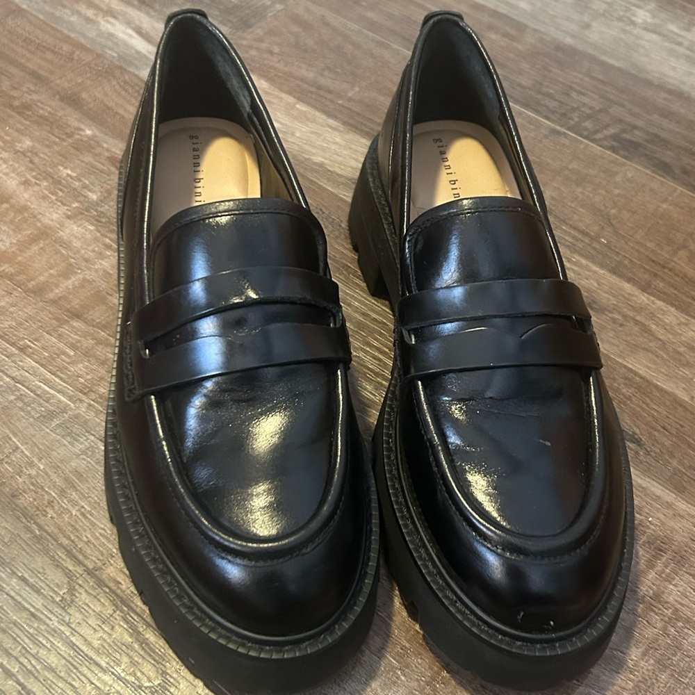Gianni Bini Black Leather platform Women’s Loafers Size 8 - New lugg grunge s34